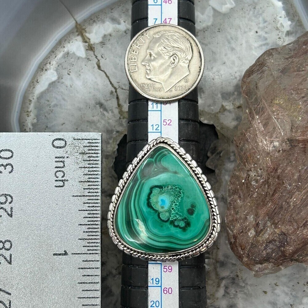 Sterling Silver Southwestern Style Wide Teardrop Malachite Ring Size 8 For Women - Picture 9 of 10